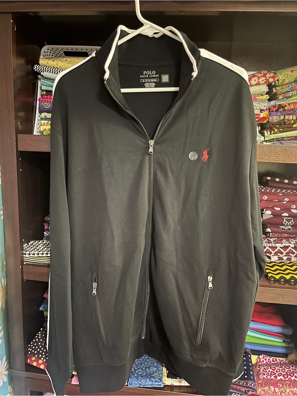 Polo by Ralph Lauren Black Track Jacket with White Trim and Red Pony